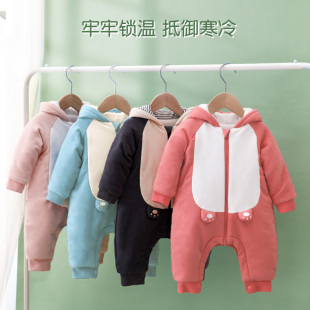三个月宝宝冬装婴儿连体衣冬加厚外出女宝宝秋冬冬季连帽冬款可爱