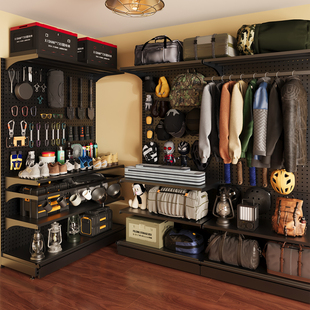 洞洞板置物架户外装备收纳墙落地金属露营骑行徒步登山收纳置物架