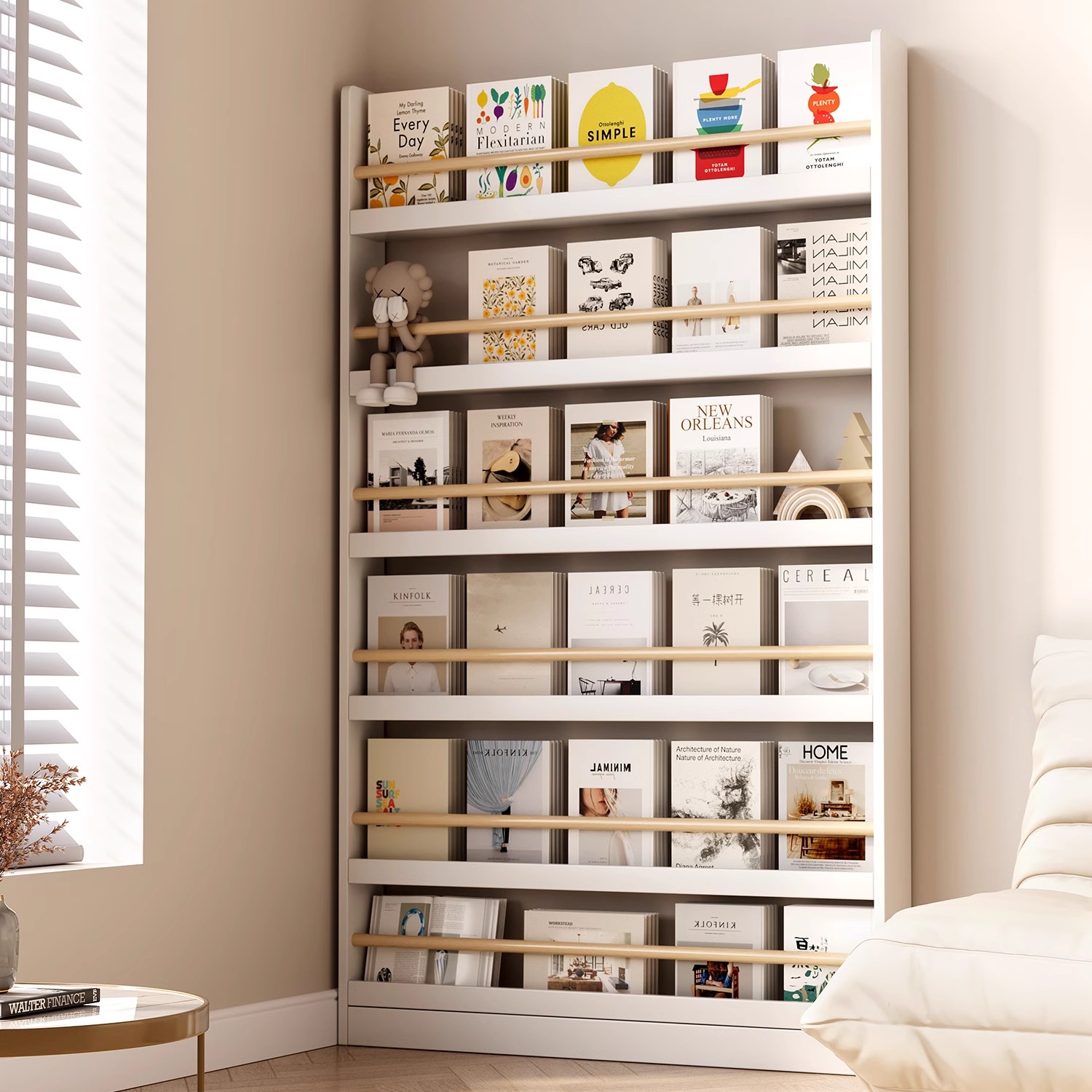 门后实木书架超薄置物架儿童绘本架落地多层墙上一体靠墙缝隙窄柜