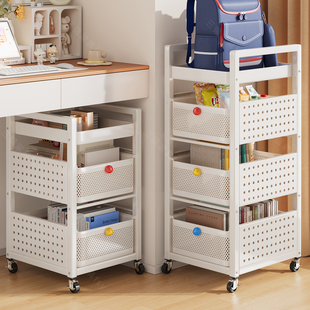 碳钢书包置物架小推车可移动家用书本收纳层架桌下多层放文具置物