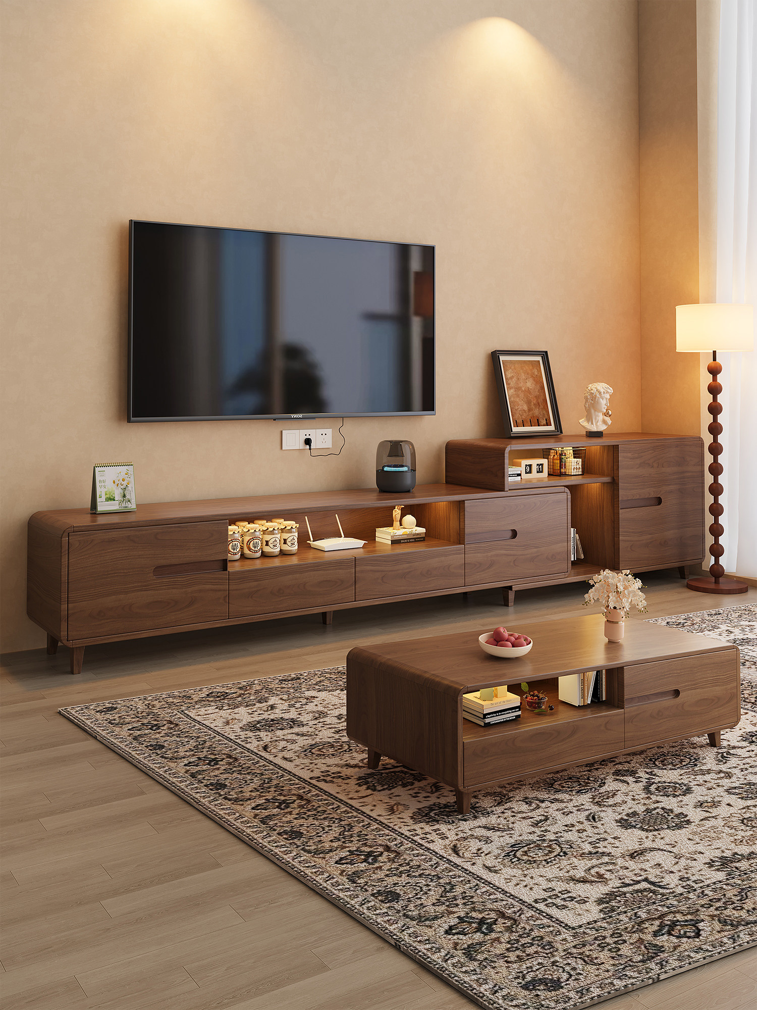 TV cabinet living room 2026 new storage cabinet small apartment integrated retractable coffee table TV cabinet combination