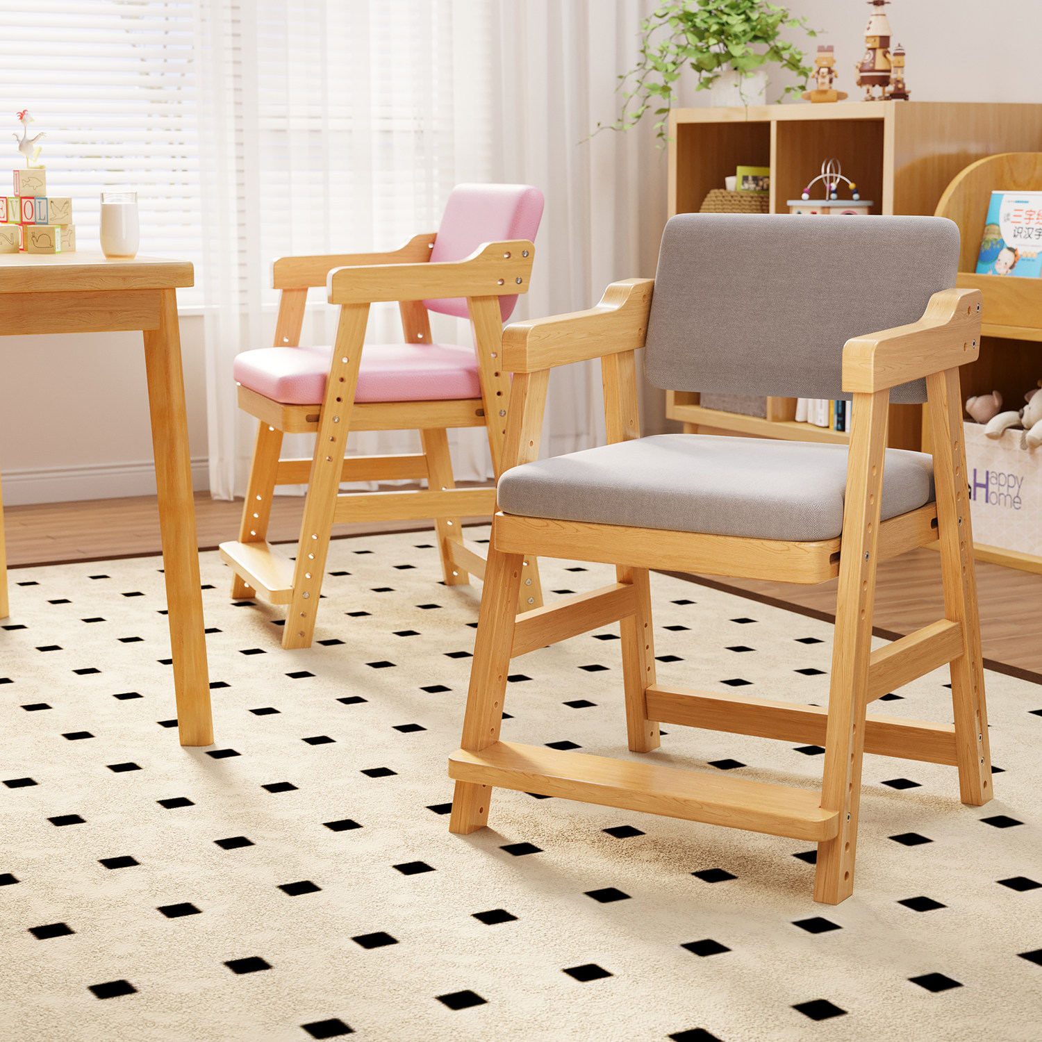 儿童学习椅子家用可升降调节实木靠背餐椅小学生专用写字书桌座椅