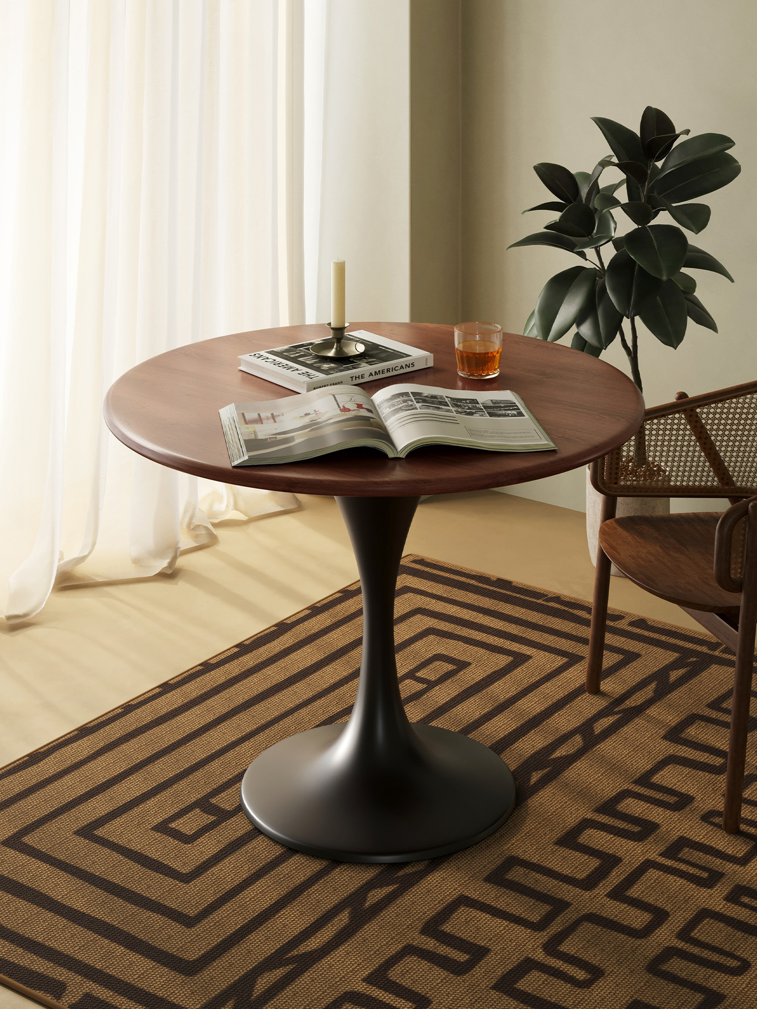 圆形餐桌家用客厅休闲咖啡桌洽谈桌子小户型出租屋阳台郁金香圆桌