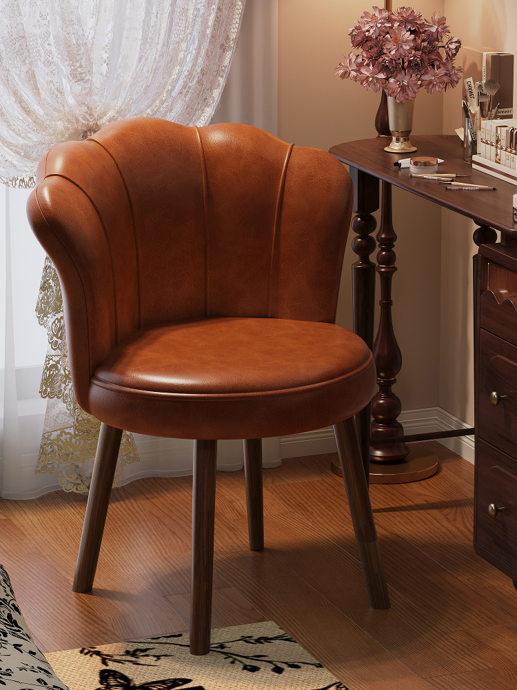 中古风实木化妆凳家用旋转化妆椅梳妆台椅子靠背凳子女生卧室轻奢