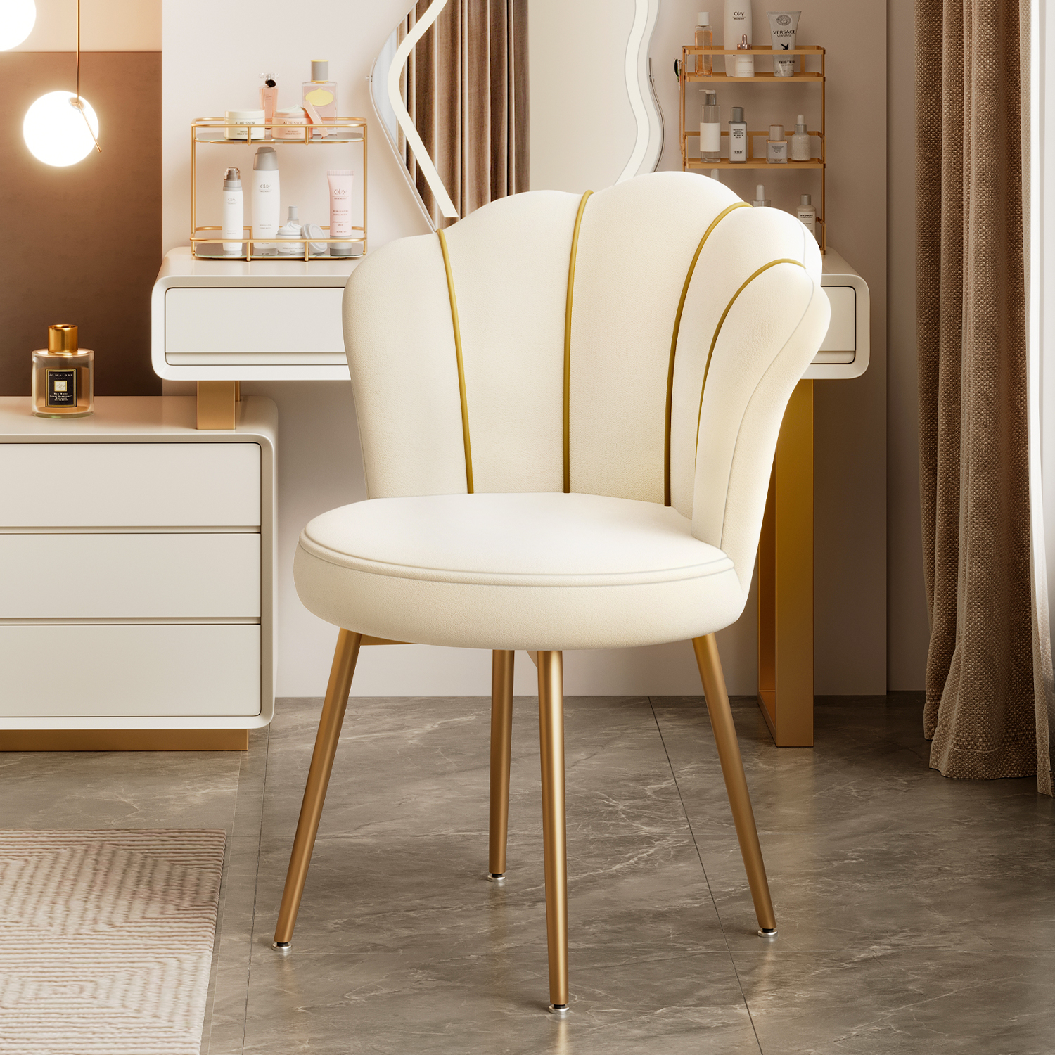 化妆椅女生卧室化妆台椅子轻奢高级感家用凳子靠背主卧花瓣美甲椅