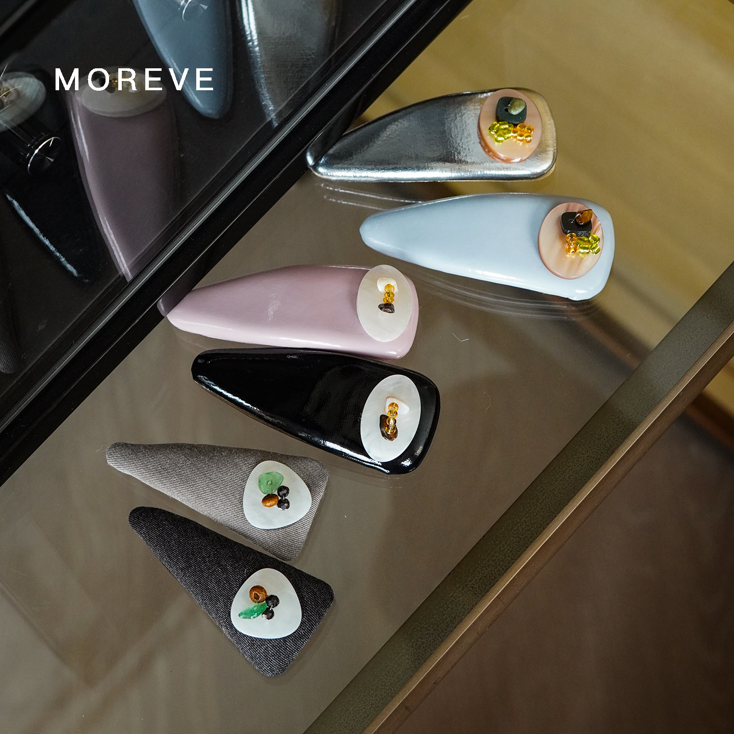 Moreve《云上时光》皮质天然石发夹时尚百搭发饰刘海夹边夹礼物