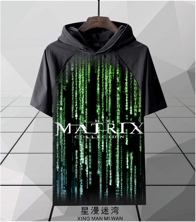 黑客帝国体恤服装学生长袖T恤夏款短袖连帽衣服电影周边儿童装cos
