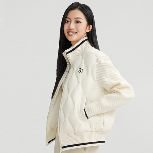 【恩佳专享】半高领学院风针织拼接羽绒服XB2408