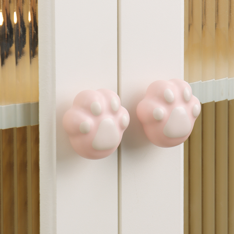 粉色猫爪元宝猫儿童房拉手陶瓷