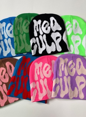 RED ICE帽子辣妹多巴胺字母彩色嘻哈亚文化小众街头针织帽子