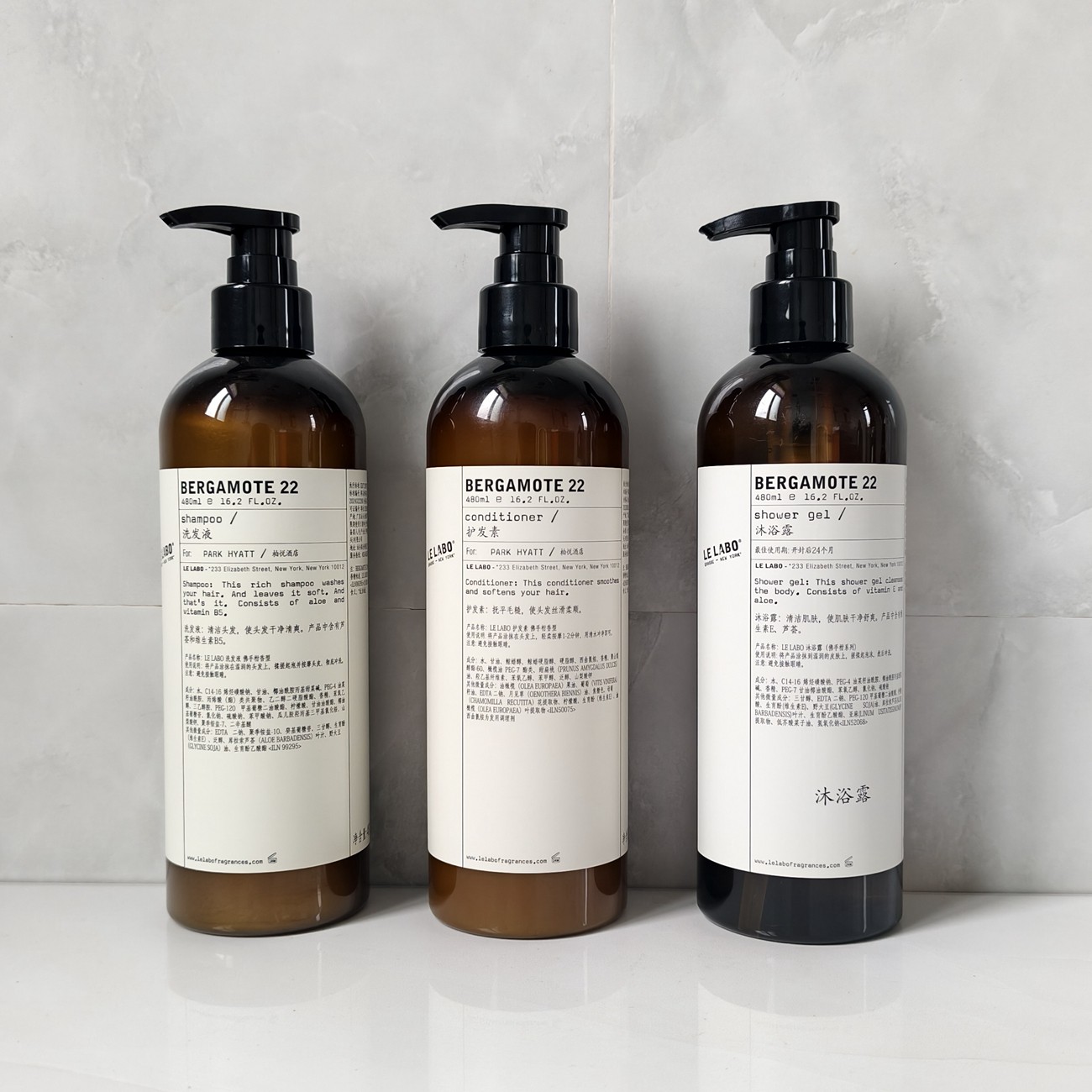 柏悦酒店 LE LABO BERGAMOTE 22 佛手柑洗发水护发素沐浴露480ml