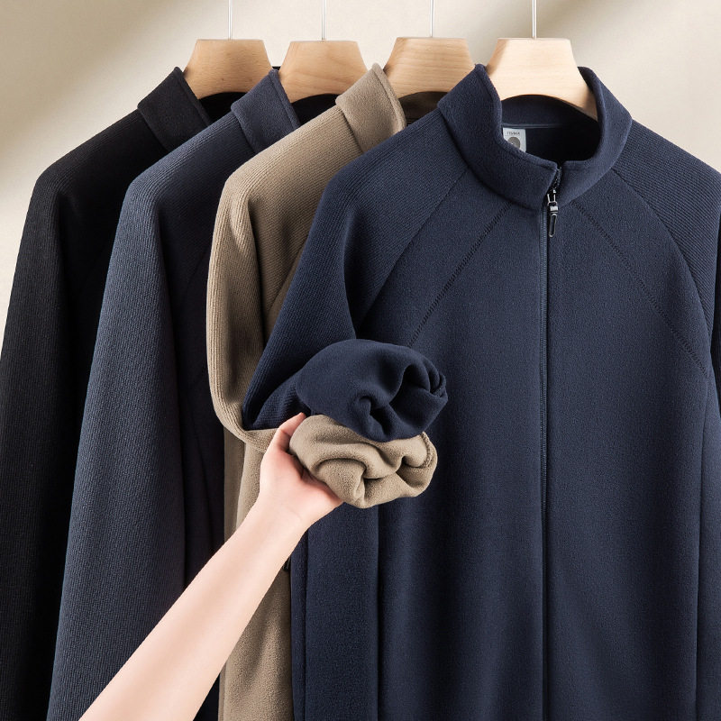 秋冬季新款中青年男士摇粒绒外套加绒加厚保暖抓绒立领卫衣夹克衫