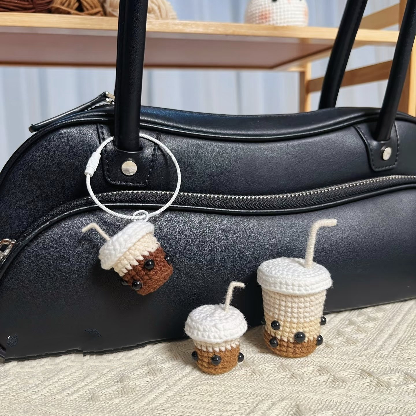 手工钩针编织毛线钩织珍珠奶茶挂件钥匙扣挂饰创意礼物送朋友闺蜜,服饰配件/皮带/帽子/围巾,包挂件,淘宝优惠券,粉丝福利购,淘宝优惠卷