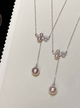 轻奢微笑Y字流苏珍珠项链精致日常百搭锁骨链高级感气质长款颈链