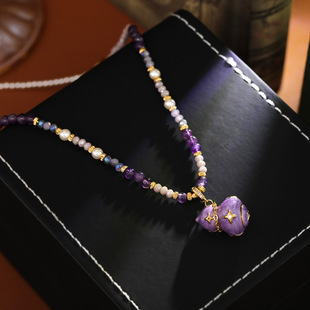 新中式复古珐琅紫葫芦吊坠串项链女长款珍珠毛衣链国潮精致锁骨链