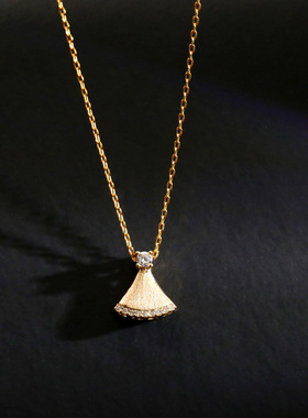 新款小裙子复古拉丝项链极简轻奢扇形锁骨链欧美高级感小众颈链潮