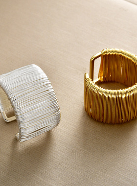 欧美编织条纹夸张个性开口戒指不规则宽版可调节时尚指环气质简约