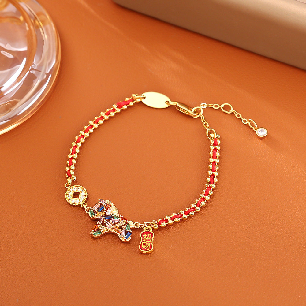 新中式彩色锆石小马手链招财进宝生肖马高级感手绳气质复古红绳潮,饰品/流行首饰/时尚饰品新,手链,淘宝优惠券,粉丝福利购,淘宝优惠卷