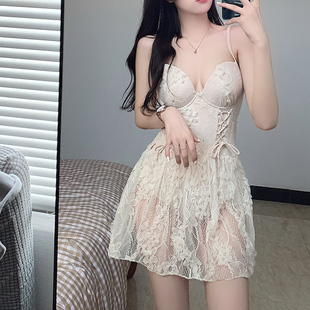 世可儿泳衣温泉小胸钢托聚拢性感裙式 蕾丝绑带遮肚子度假花朵泳装