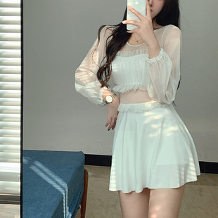 世可儿小胸钢托聚拢黑色露背性感长袖 平角温泉游泳衣显瘦 连体裙式