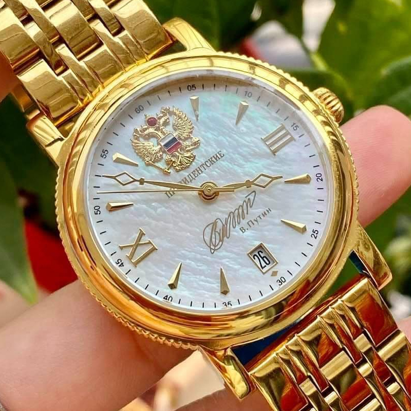 双头鹰商务气质男表俄罗斯总统表自动机械镀金贝母彩盘玻璃透底