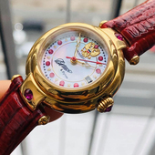 时尚 轻奢镶钻镀金红宝石女表自动机械透底女友礼物俄罗斯双头鹰