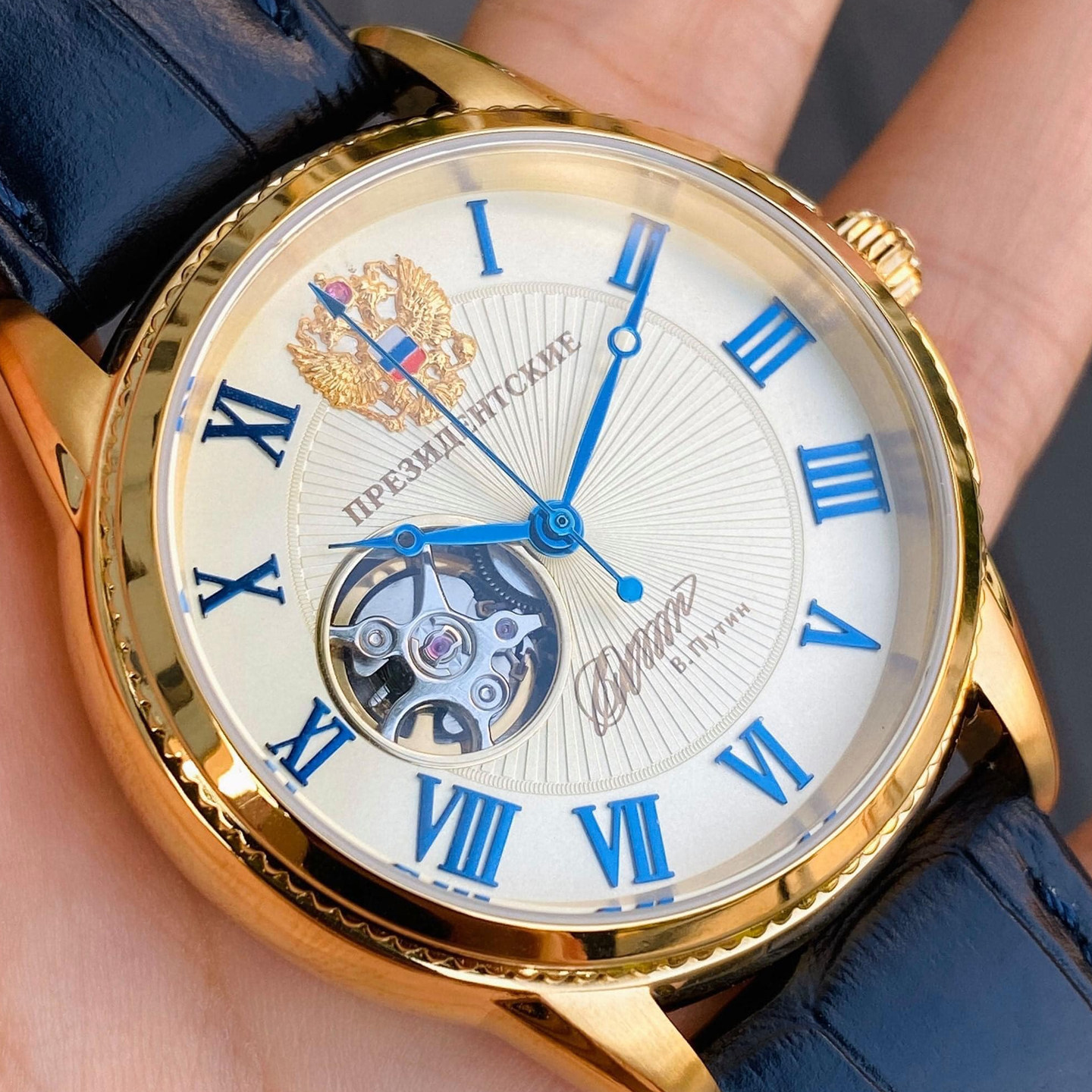 总统签名款高级感双头鹰男表全自动机械镂空镀金珍珠贝母表盘轻奢