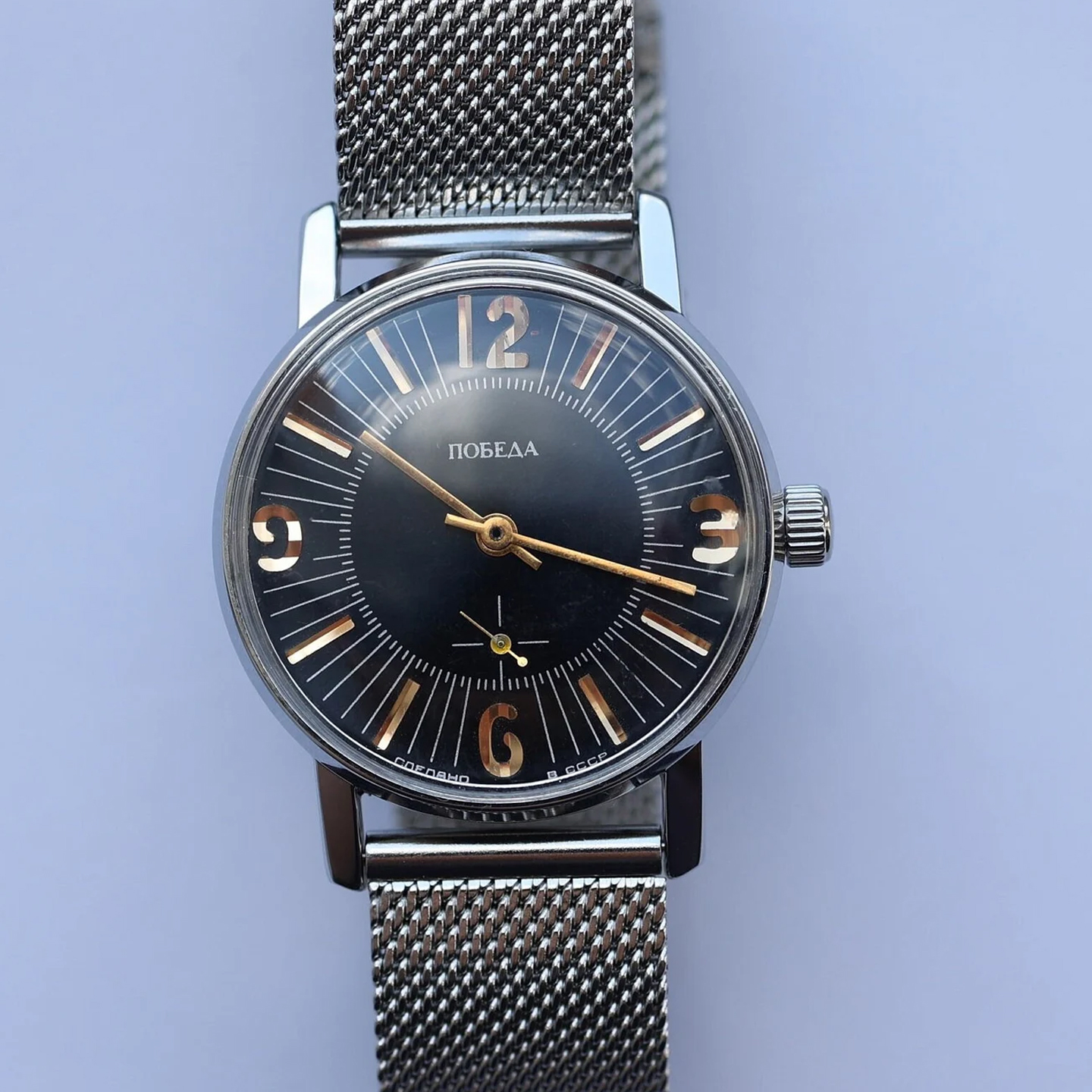 苏联库存手表复古男老表钢带手动机械机芯玻璃透底后壳Pobeda祖国