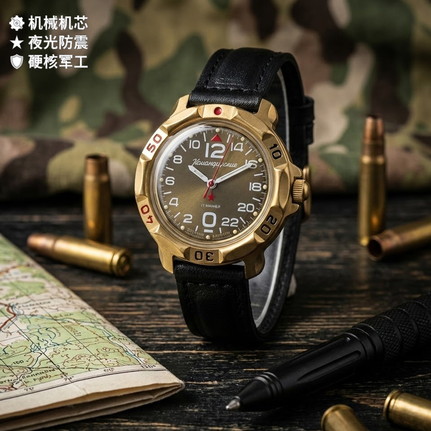 原装进口男士战术机械表24小时制