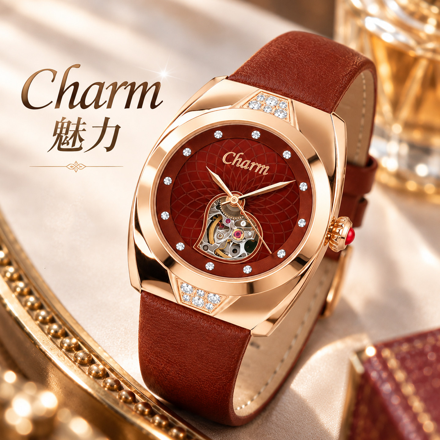 Charm时尚轻奢女表镶钻镀金机械