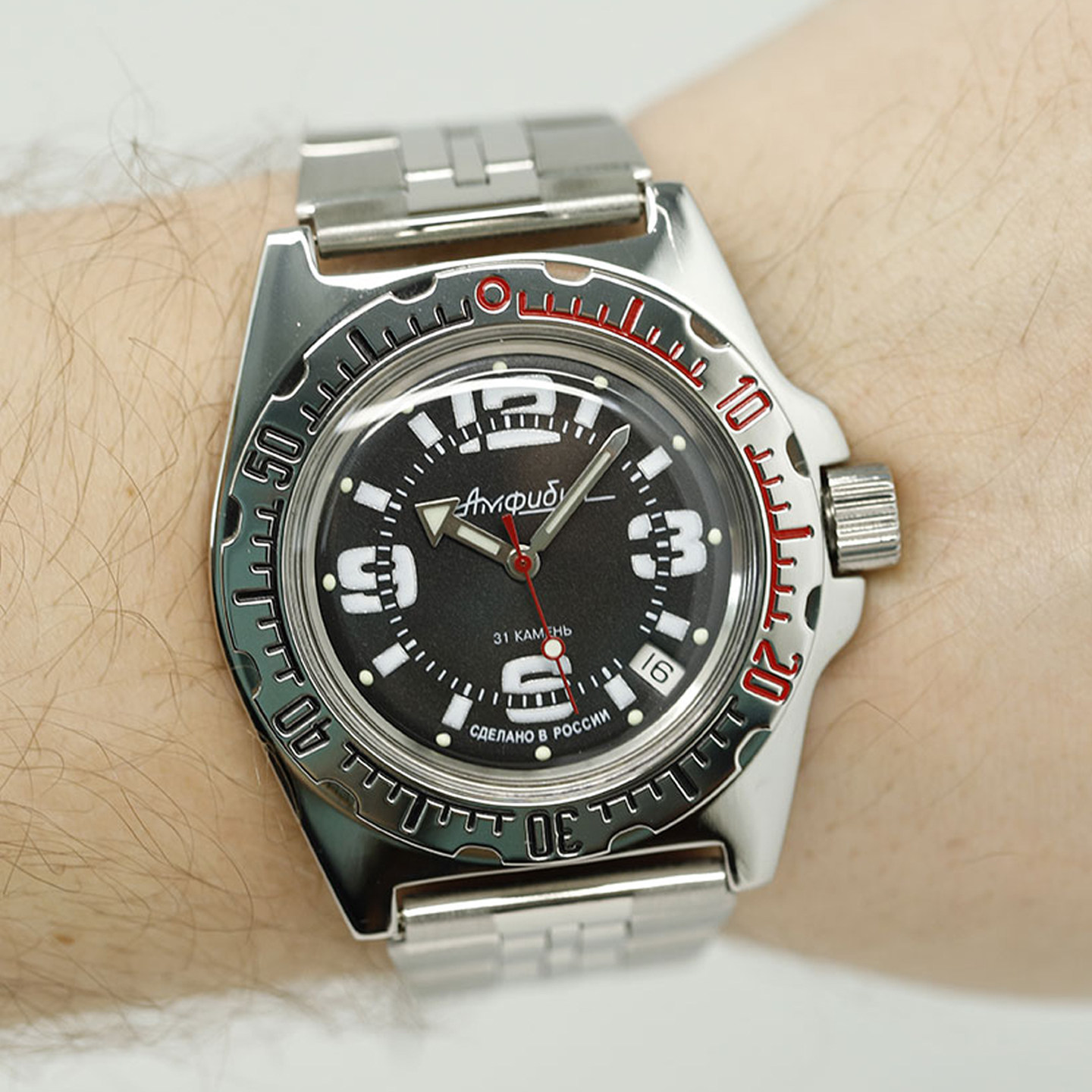 俄罗斯男军表VOSTOK大表盘黑色水鬼自动机械表200米防水夜光欧美