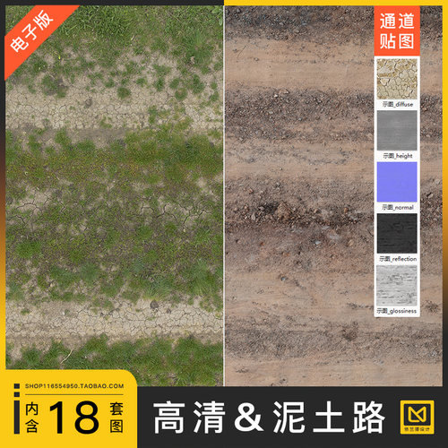 泥土路山路小路泥泞道路面4k高清纹理肌理PBR法线通道c4d贴图素材