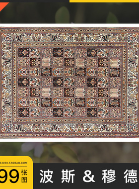 波斯地毯毛毯Moud欧式美式复古徽章花卉图案高清3d贴图su纹理素材