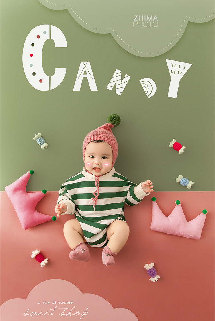 儿童摄影服装宝宝拍照道具影楼满月百天照糖果帽子小女孩造型主题