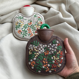 花楸热水袋套暖宝保温套手工DIY亚麻棉布艺欧式 刺绣自绣材料包