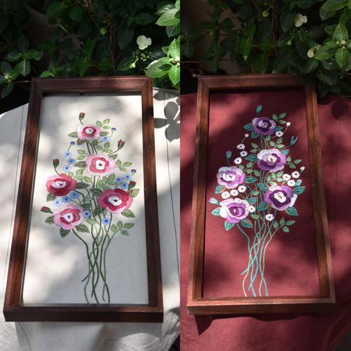 欧式刺绣花草挂画相框画材料包