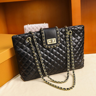 香港代购真皮女包2025新款潮大容量菱格链条包通勤单肩斜挎大包