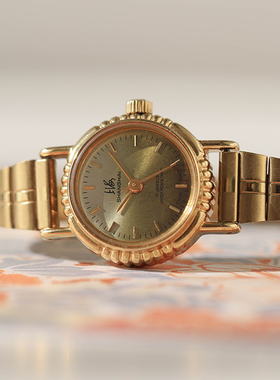 90年vintage库存原装正品古铜色休闲中性上海产女式手动机械手表