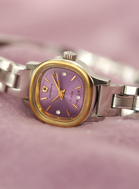国货上海宝石花小巧手动机械表紫色方形复古怀旧文艺轻奢学生女表