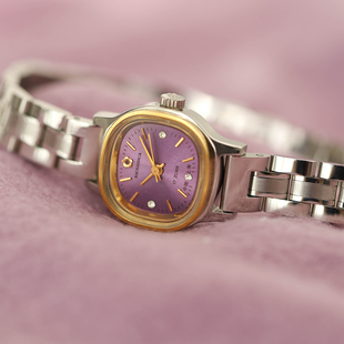 国货上海宝石花小巧手动机械表紫色方形复古怀旧文艺轻奢学生女表