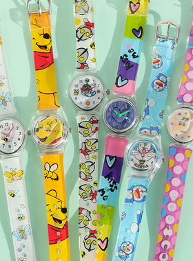 Cokly彩色卡通小熊儿童手表粉色好认时间小朋友蓝色橡胶圆形