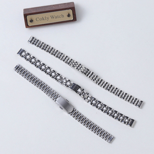 手表配件钢带可调表带拉牙扣20MM实心精钢折叠表链钢带