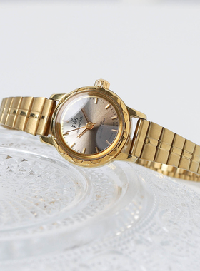 vintage上海国产90年代复古小铜表圆形女表手动机械黑色真皮表带