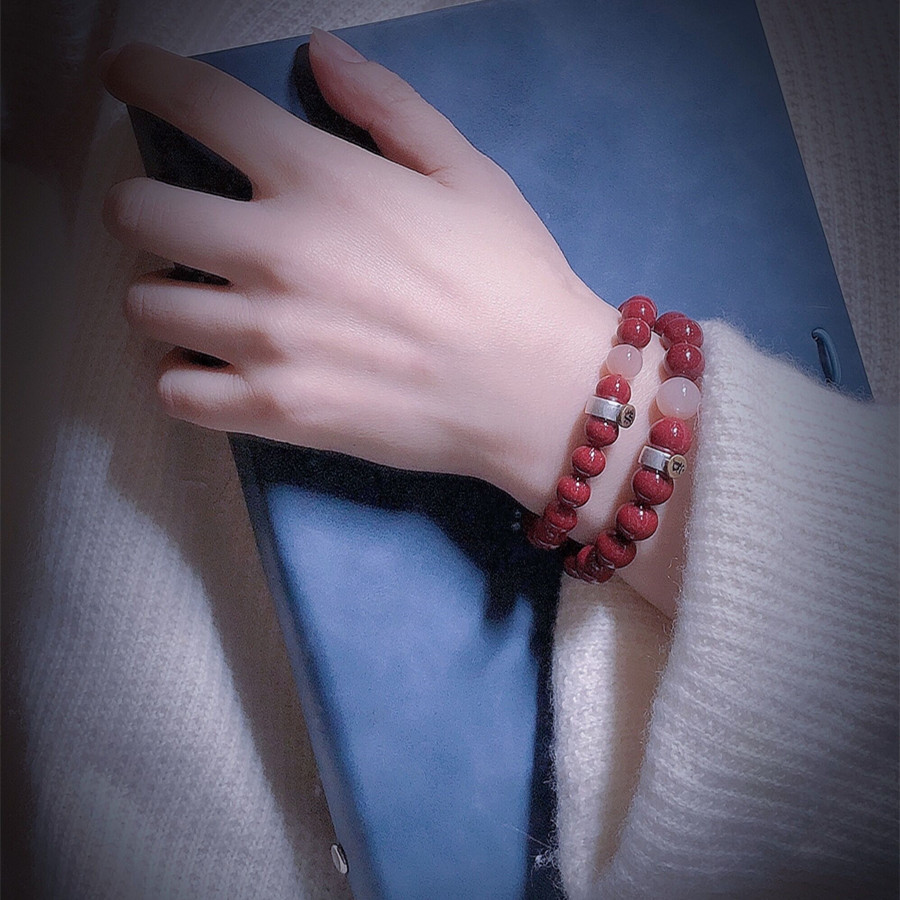 天然原矿朱砂紫金砂本命年手串太阳石纯银本命佛女款手链礼物了心