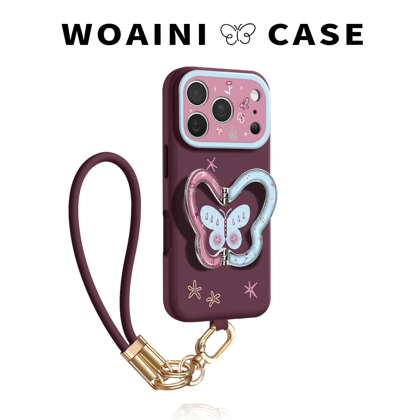 沃艾尼适用苹果18Promax手机壳创意蝴蝶17pro小众ins风iPhone16硅胶全包15带支架挂绳14全包13可爱12撞色11套
