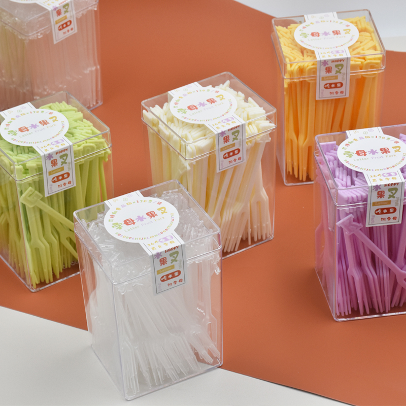 水果叉套装水果签一次性塑料两齿家用吃水果蛋糕甜品叉点心小叉子