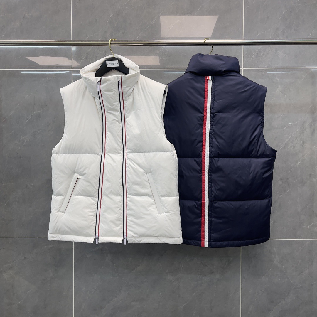 高定TB双拉链立领羽绒马甲后背织带男女无袖保暖背心外套休闲外搭