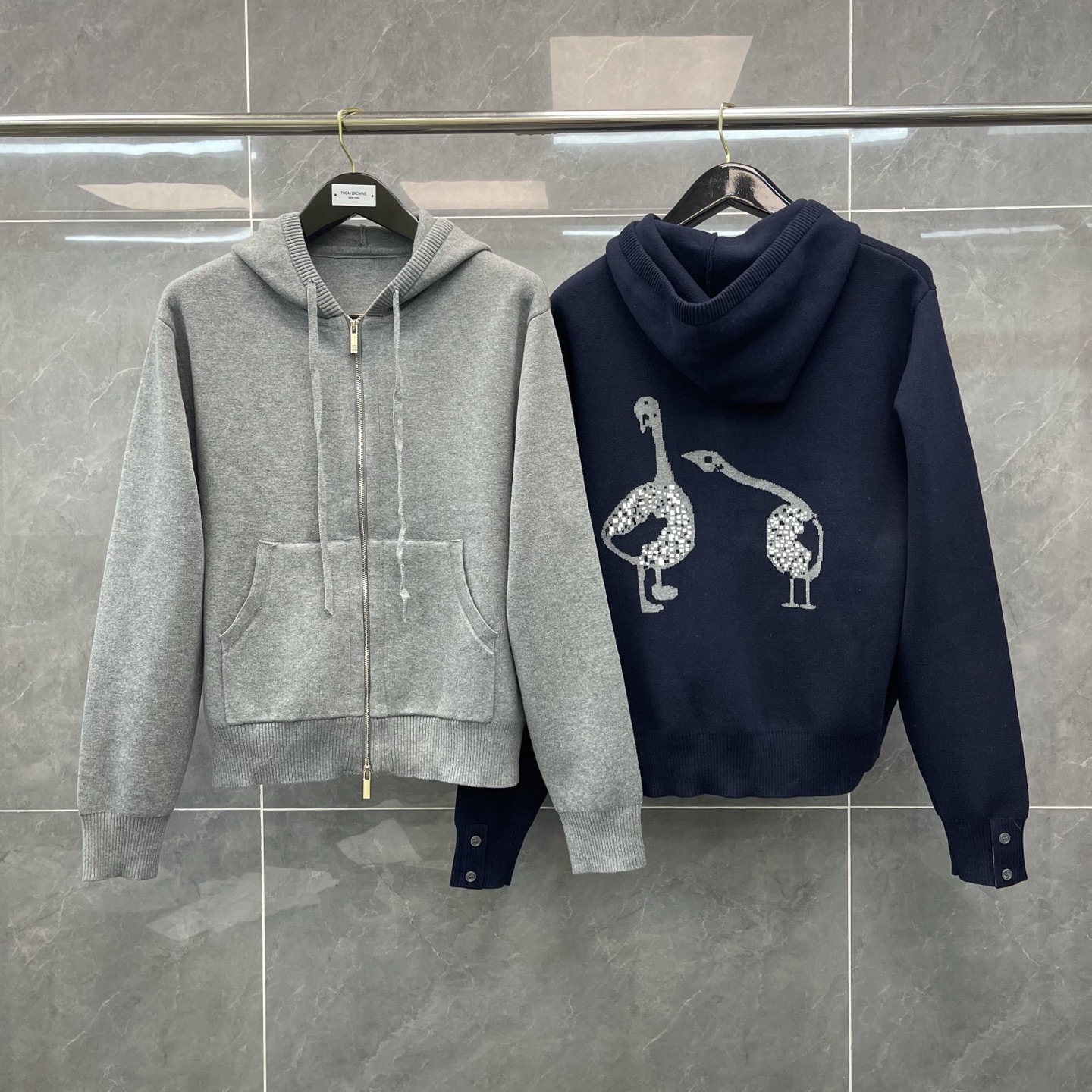 高定TB秋季新款后背大雁嵌花针织拉链连帽衫男女情侣同款时尚百搭