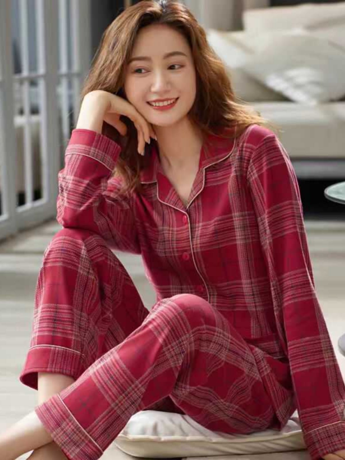 2025款春秋冬100%纯棉睡衣女士大码长袖全棉中年开衫可外穿家居服