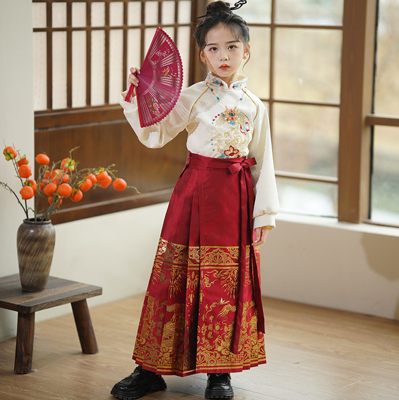 儿童马面裙女童套装冬季2023新款中国风古装汉服冬款拜年服女秋季